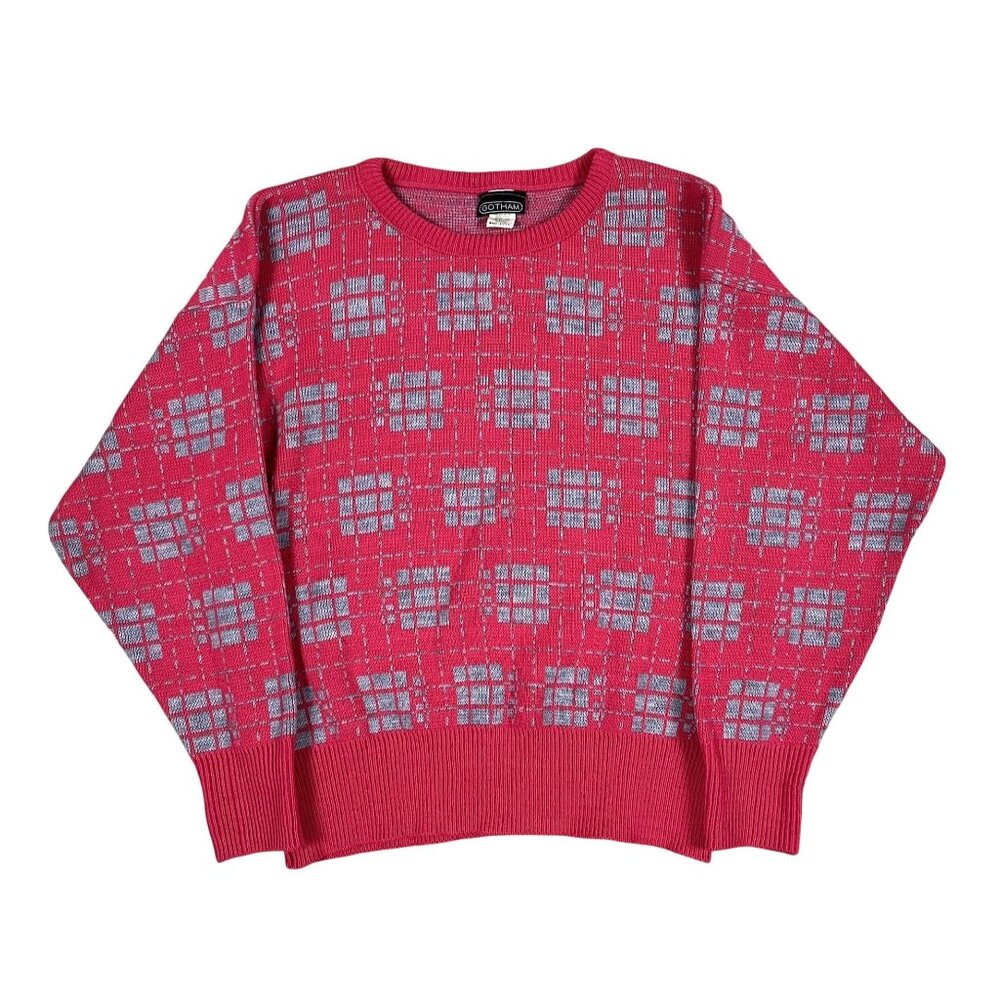 VTG‎ Gotham Retro Geometric Pink & Grey Crewneck Sweater Size Medium
